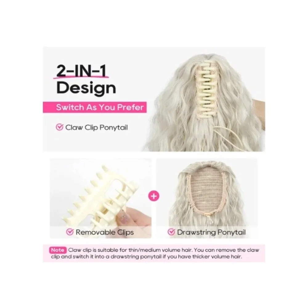 REECHO 18 Inch Curly Claw Ponytail Extension Platinum Blonde Synthetic 160g